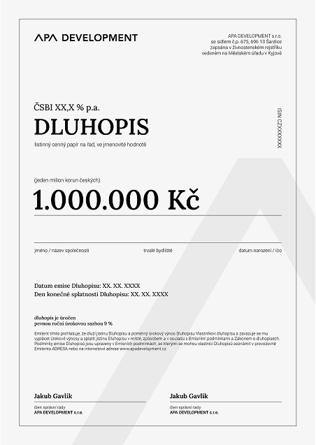 Dluhopis 1 - zadní strana